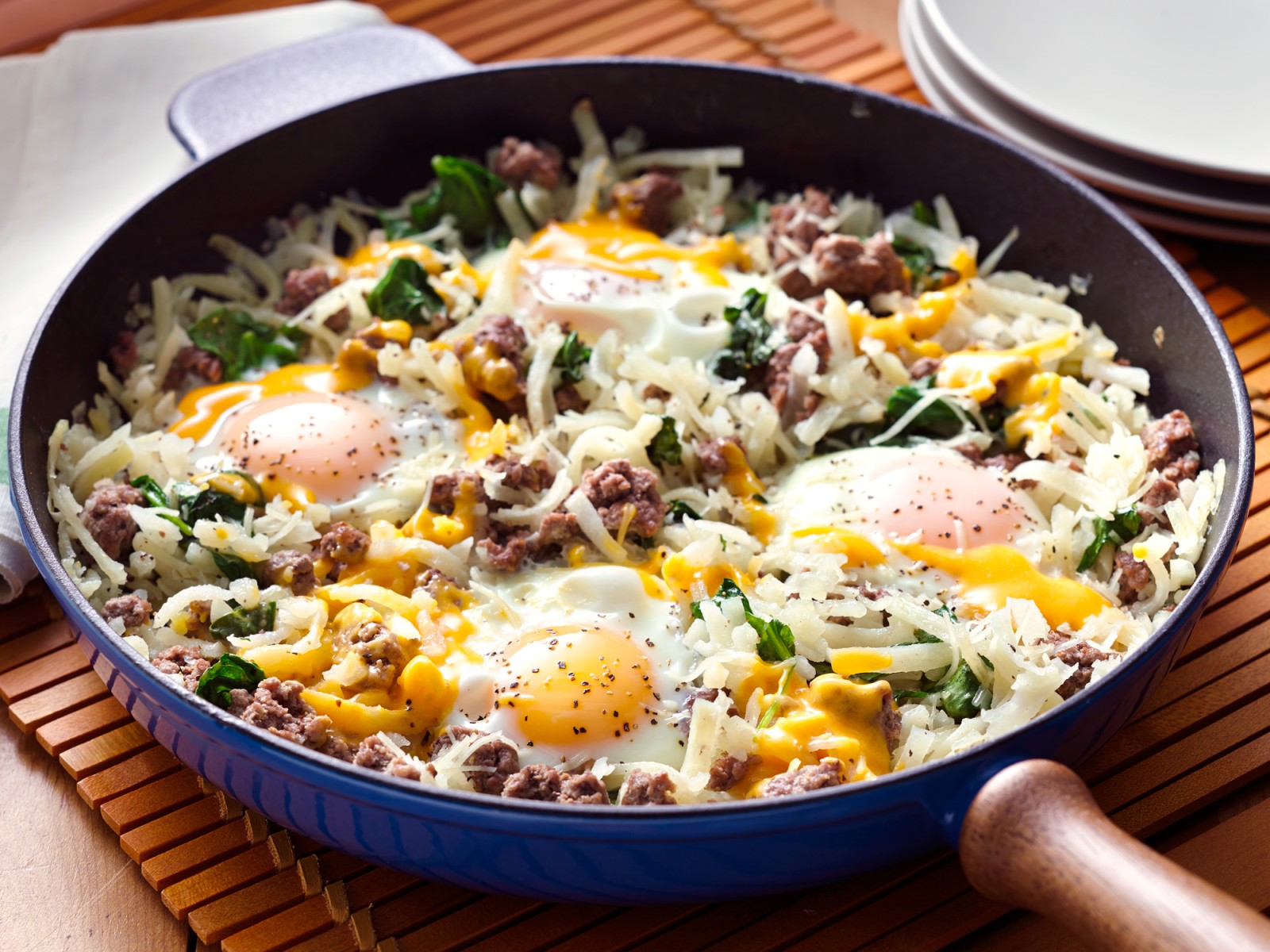 Cheesy Spinach and Egg Hashbrowns Skillet Recipe Hamburger Helper